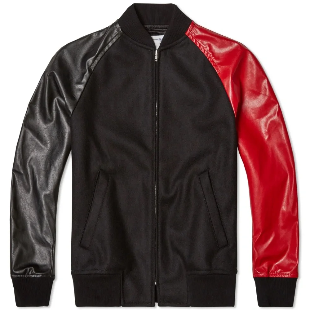 Comme Des Garcons Shirt Faux Leather Sleeves  Bomber Jacket size S